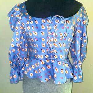 Autumn Adeigbo Floral Blouse with 3/4 quarter puff sleeves